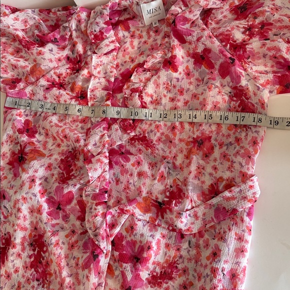 Misa Los Angeles Sybil Gardenia Pink Floral Chiffon Wrap Tie Top Blouse size M - Picture 9 of 10